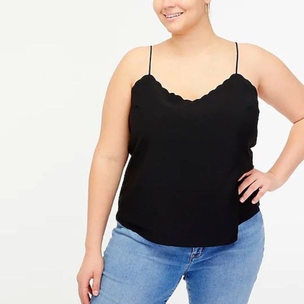 J. Crew Factory Scalloped Cami Tank Top Black – Size 22 NWT